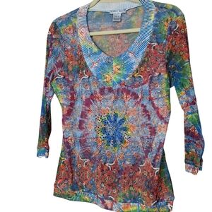 Alberto Makali Shear Whimsygoth V neck Embellished 3/4 Sleeve Shirt Top medium